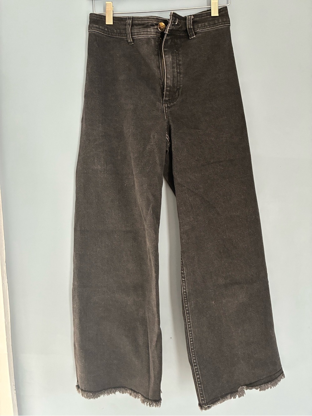 Billabong Wide Leg Black Denim Jeans with Raw Hem